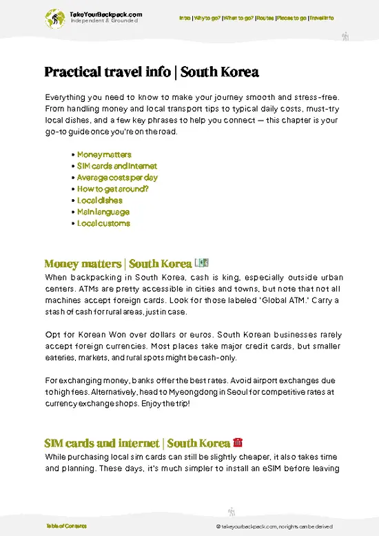 example page 7 from our offline Travel Guide for South Korea